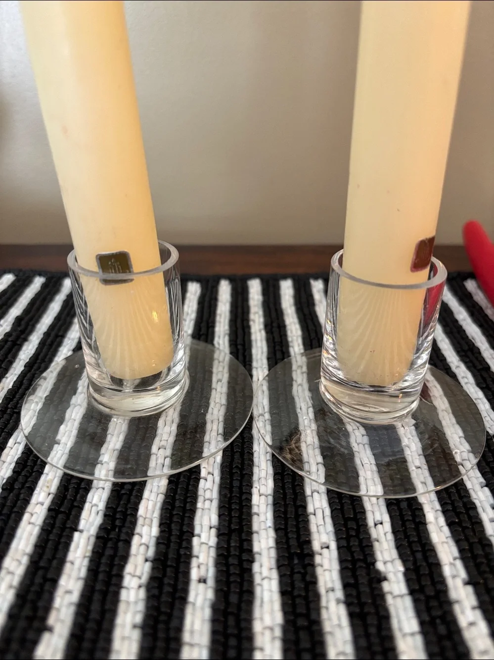 Bundle of vintage taper candles and Small glass holders